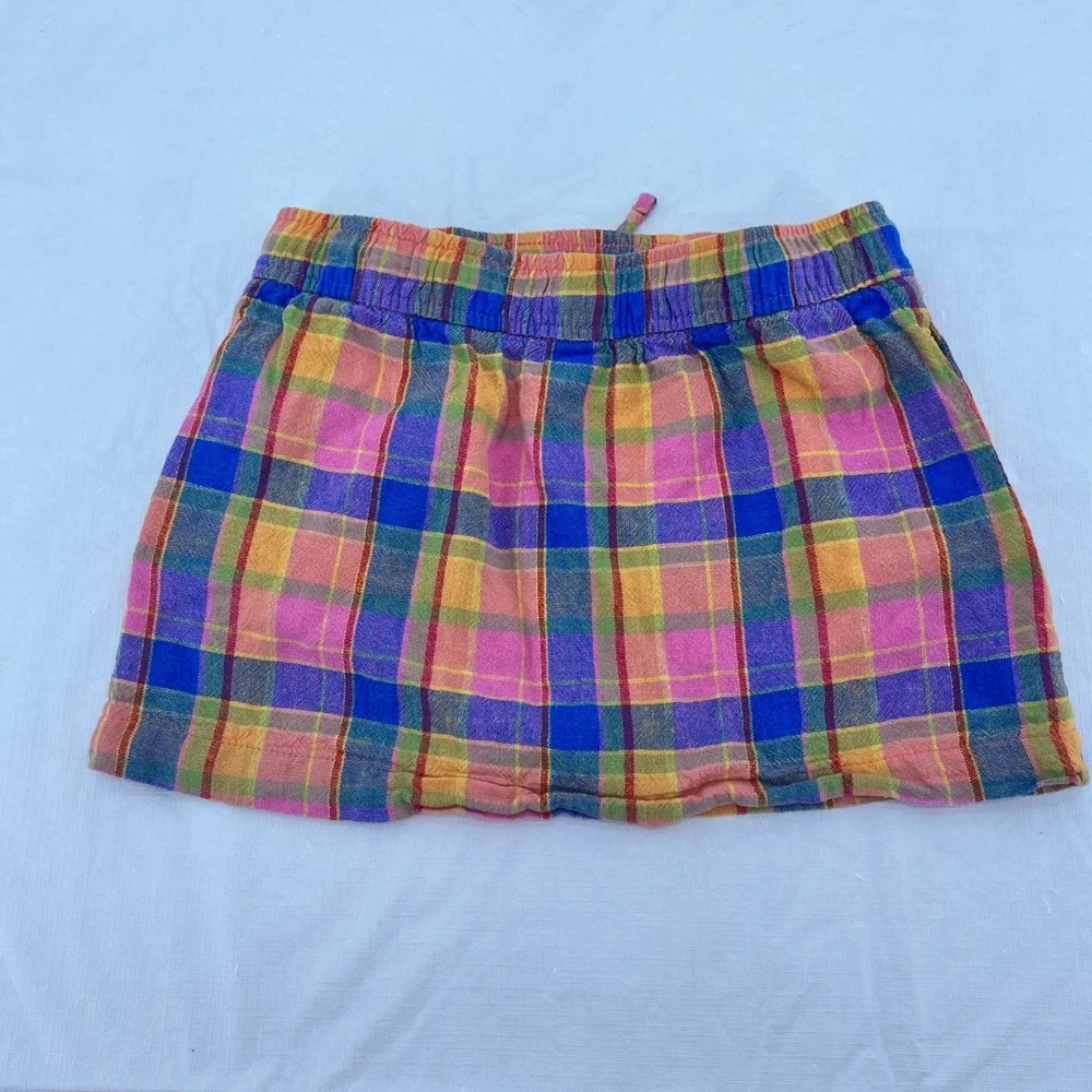 Old Navy Girls Rainbow Plaid Mini Skirt Elastic‎ Waist Pink Blue Orange Size M 8